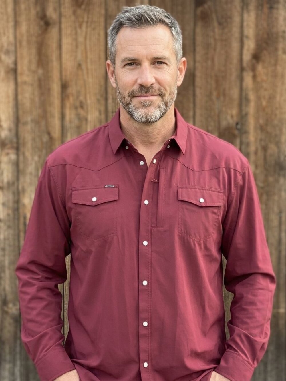 PONCHO OUTDOORS Shirt The Western Button-Up Pearl Snap Top Maroon 3XL